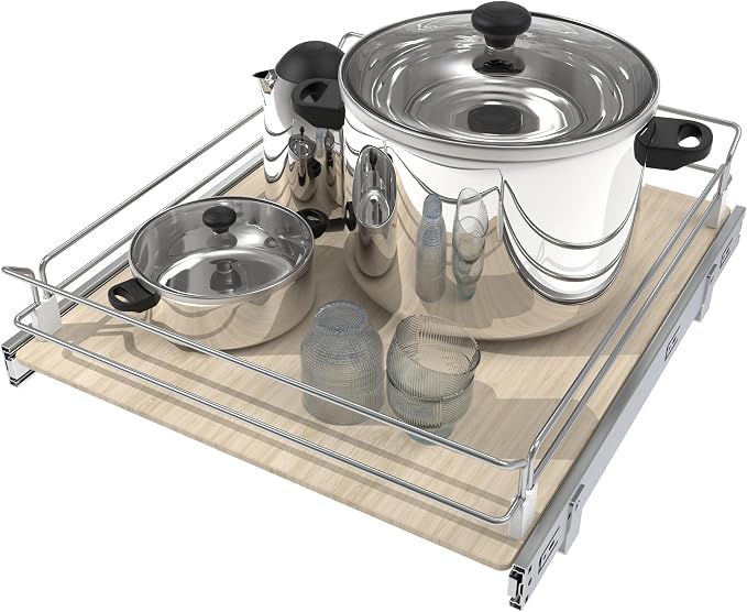 Pull Out Cabinet Organizer 19.08" W X 22" D, Wood & Chromed | Full Slide Out Drawers For Kitchen Cabinets, Cabinets Capacity Heavy Duty Caddy, Cabinet Pullout Shelves , Pantry Storage - Image 8