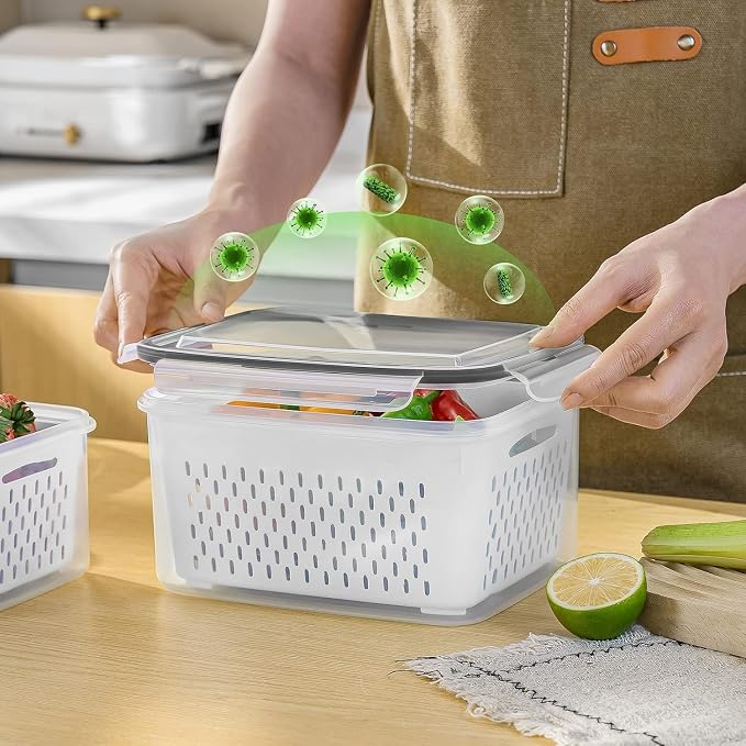 Fruit Storage Containers for Fridge with Removable Colander 10 | Airtight Food Storage Container Dishwasher Safe Produce Saver for Refrigerator Keep Berry Fruit Fresh Longer Large Clear - Image 9