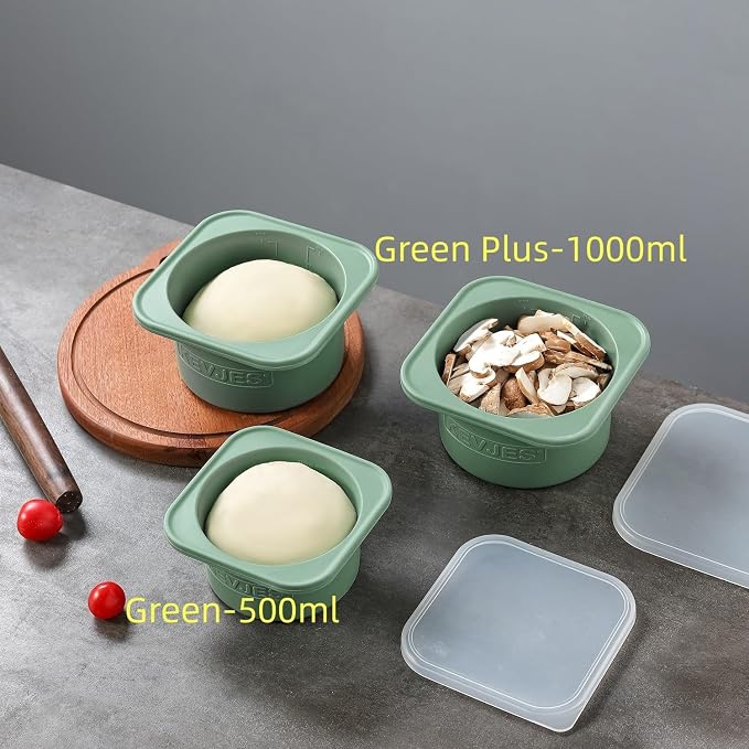 PLUS-1000ml Pizza Dough Proofing Box for DIY Artisan Pizza, Food Grade Silicone Stackable Containers with Lids. Freezer, Fridge, Dishwasher Safe (2Green Plus+2Space Grey Plus) - Image 9