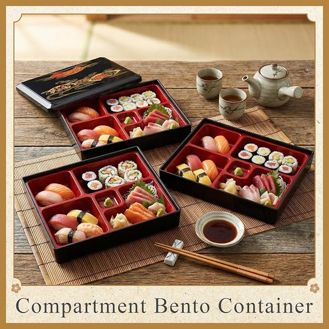 Teenyyou 1 Pcs Three -Tier Japanese Lunch Bento Box 10.6 x 8.3 x 6.1 Inch Japanese Stackable Lunch Box Divided Bento Container with Greaseproof Gift for Sushi Meal Snack Home Restaurant - Image 6