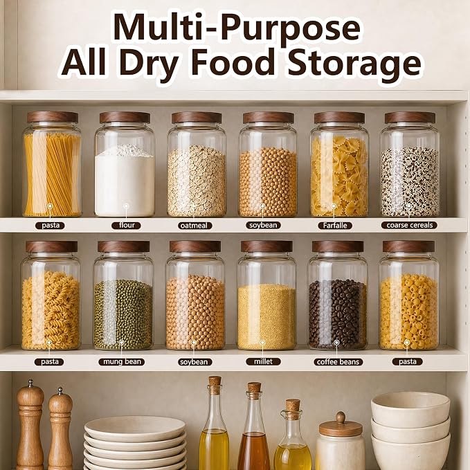 Joypeace 2 Pack 1.2 Gallon Large Glass Jars with Airtight Screw-On Lids, 155 oz Food Storage Containers, Large Canisters for Flour, Rice, Sugar, and Dry Goods to Organize Your Kitchen Pantry - Image 7