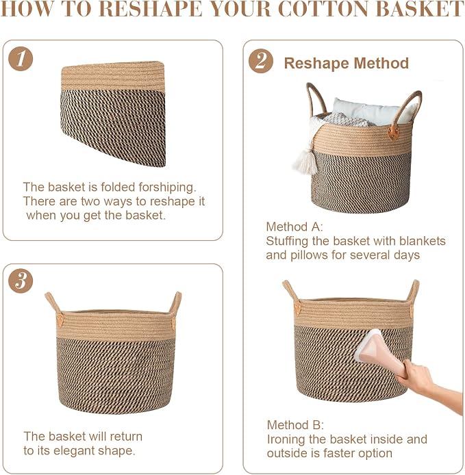 Jute Laundry Hamper Large Woven Rope Storage Basket with Handles 20' Height Tall 83L,Laundry Basket Decorative Basket for Living Room,Pillows,Clothes, 18'Wx20'H - Image 6