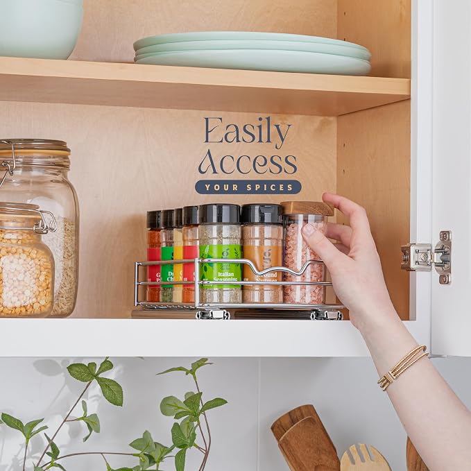 Pull Out Cabinet Organizer for Spices, Cans 6-1/2 "W x 10-1/2"D x 2-3/4”H | Heavy Duty with Lifetime Limited Warranty, Pull Out Spice Rack, Cabinet Pull Out Shelf for Cans, Dishes, Etc, Easy to Reach - Image 7