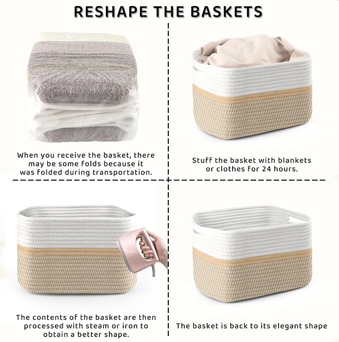 4 Pack Storage Baskets for Organizing, 11''Lx9''Wx8''H Woven Baskets for Storage Toys, Towels, Books, and Clothes, Cotton Rope Basket for Shelves with Handle - Image 7