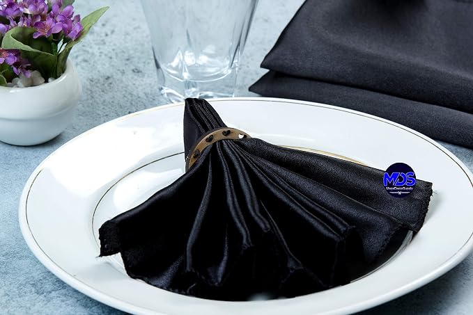 MDS® Pack of 150 Satin Napkins 12 x 12 Inch, Soft Silky Reusable Cloth Dinner Table Napkins for Wedding Décor, Reception, Birthday, Parties, Banquets, Catering, Restaurants & Hotel - Black - Image 7