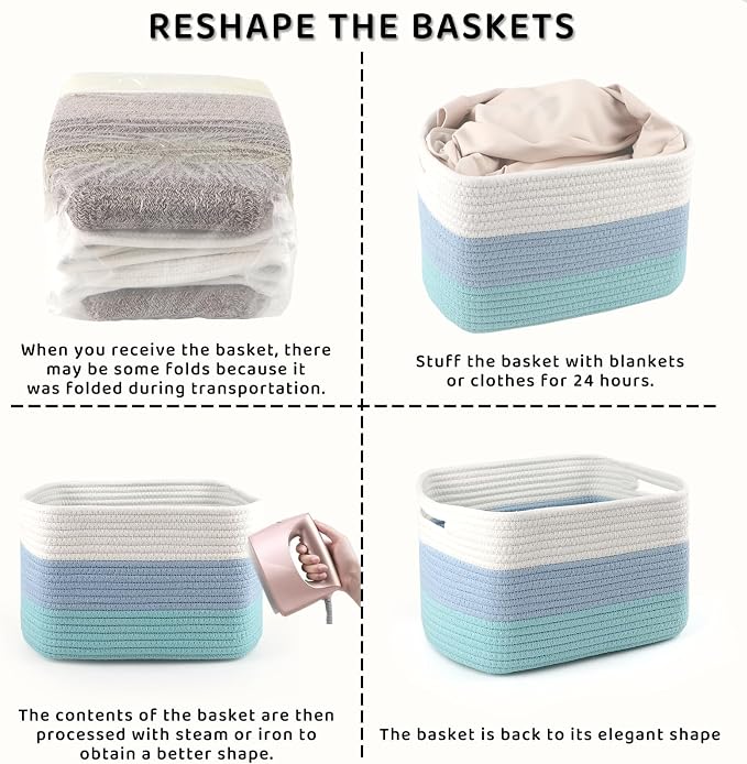 4 Pack Storage Baskets for Organizing, 11''Lx9''Wx8''H Woven Baskets for Storage Toys, Towels, Books, and Clothes, Cotton Rope Basket for Shelves with Handle - Image 7
