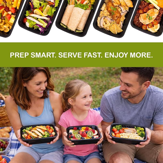 NEW Meal Prep Containers 38oz Lids Utensils 50-Pack 300 Pieces Reusable Sturdy Plastic Bento Box Single Compartment Takeout Food Stackable Leakproof Storage BPA-Free Microwave Freezer Dishwasher - Image 8