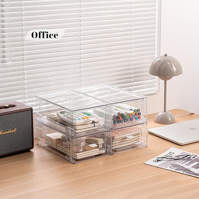 Clear Acrylic Stackable Storage Drawers, Plastic Refrigerator Organizer Bins with Handles for Undersink, Cabinet, Fridge, Closet, Pantry, Office, Bathroom, Kitchen(6 Pack) - Image 6