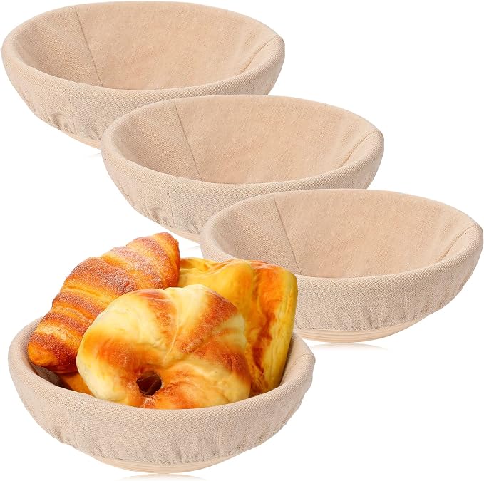 Nuogo 5 Pack Banneton Bread Proofing Basket 8.5 Inch Round Sourdough Proofing Basket Bowl with Liners and Scatters for Home Making Bread Bakers Baking - Image 8
