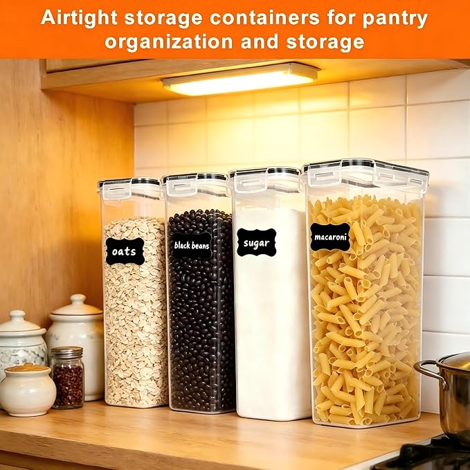 4pk 2.8L Airtight Containers, Clear Stackable Dry Food Storage | 4pk 2.8L airtight canisters with sealed lids block moisture. Sturdy plastic, stackable for kitchen pantry dry food - Image 7
