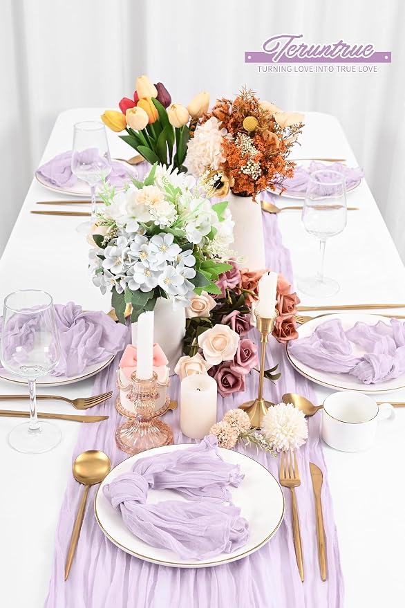 84 Packs Gauze Cheesecloth Napkins 20 x 20 Inch Lilac Wrinkled Dinner Napkins, Rustic Boho Soft Cloth Napkin for Wedding Party Event Dinner Table Decoration - Image 8