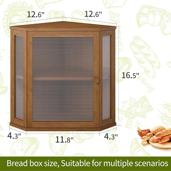 BMOSU Corner Bread Box for Kitchen Countertop Double Layer Bamboo Wooden Bread box Large Capacity Bread Storage Bin(Brown, Extra Large) - Image 7