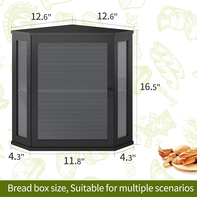 BMOSU Corner Bread Box for Kitchen Countertop Double Layer Bamboo Wooden Bread box Large Capacity Bread Storage Bin(Black, Extra Large) - Image 7