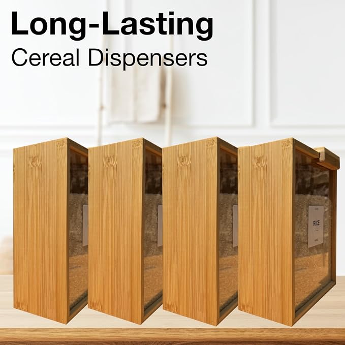 AVARO Food Dispenser – 2.2L Bamboo Cereal Dispenser Countertop & Rice Dispenser – Pantry Storage Containers for Kitchen Pantry & Pantry Organization – Cereal Dispenser & Flour Container (Set of 2) - Image 9
