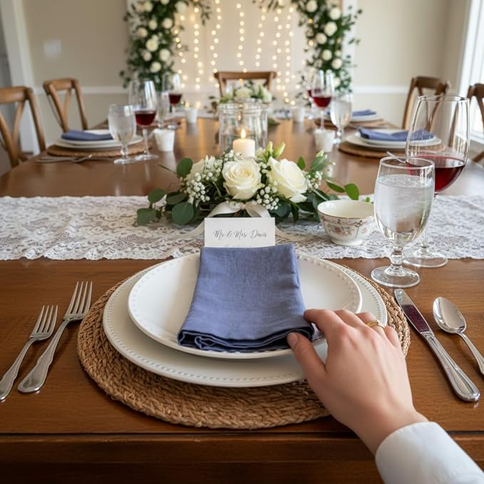 Linen Napkins –100% French Flax – Stonewashed Pure Linen Cloth Napkins - Size 18 Inch x 18 Inch – Set of 4 (Soft Rustic Blue) - Image 9