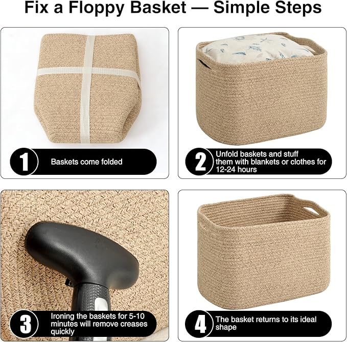 ICERZCZ Woven Cotton Rope Storage Baskets for Organizing & Shelves, Organization Bins for Dog Toys, Clothes, Books, Nursery Organizer, 15"x11"x9", Mixed Brown (4 Packs) - Image 6