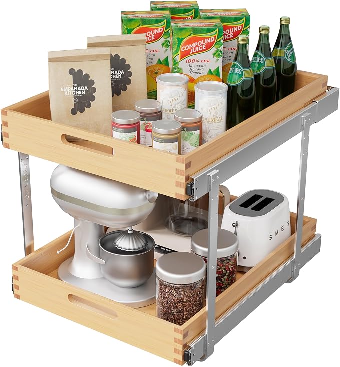 2 Tier Pull Out Drawers for Cabinets 21"W x 21"D, Farmeless&Farme | Full Slide Out Wood Drawer Shelf, Heavy Duty Caddy Pull Out Cabinet Organizer, Base Cabinet Organization for Kitchen, Pantry - Image 9
