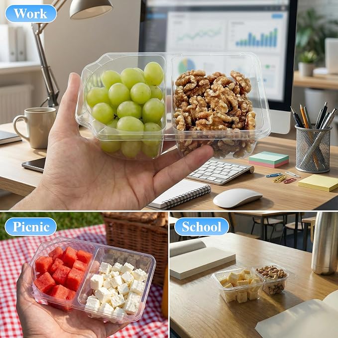 20 Pack Reusable Snack Containers with Lids - 10oz (285ml) 2-Compartment Divided Containers for School & Days Out - Image 7