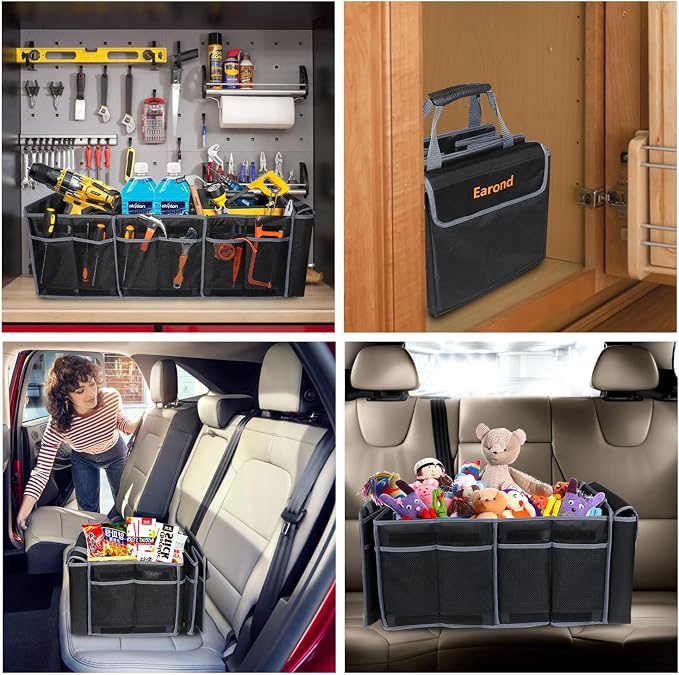 Car Trunk Organizer with Lid,Collapsible Car Storage Organizer with Multi Compartments and Securing Straps for SUV,Sedan,Jeep-Black & Grey - Image 7