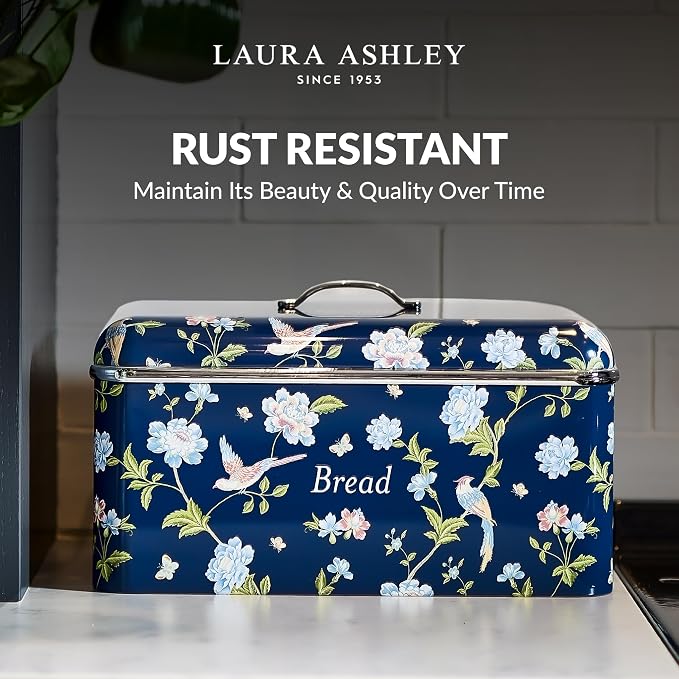 Laura Ashley Elveden Navy Large Bread Box for Kitchen Countertop -Breadbox | Durable Bread Storage Container, Food Grade Metal Bread Bin, Removable Lid, Keep Bread Fresh, Rust Resistant, Easy to Clean - Image 7