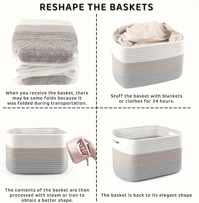 4 Pack Large Storage Baskets for Organizing, 16''Lx12''Wx8''H Woven Baskets for Storage Toys, Towels, Books, and Clothes, Cotton Rope Basket for Shelves with Handle - Image 7