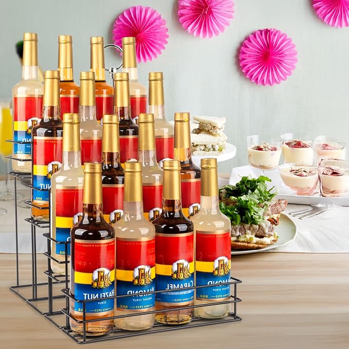 kimilus 16 Bottle Capacity Coffee Syrup Organizer 4 Tier Coffee Syrup Stand Shelf for Coffee Bar Accessories for Coffee Bar Kitchen Small Wine Rack for Bar Family Storage for Syrup Wine Dressing - Image 6