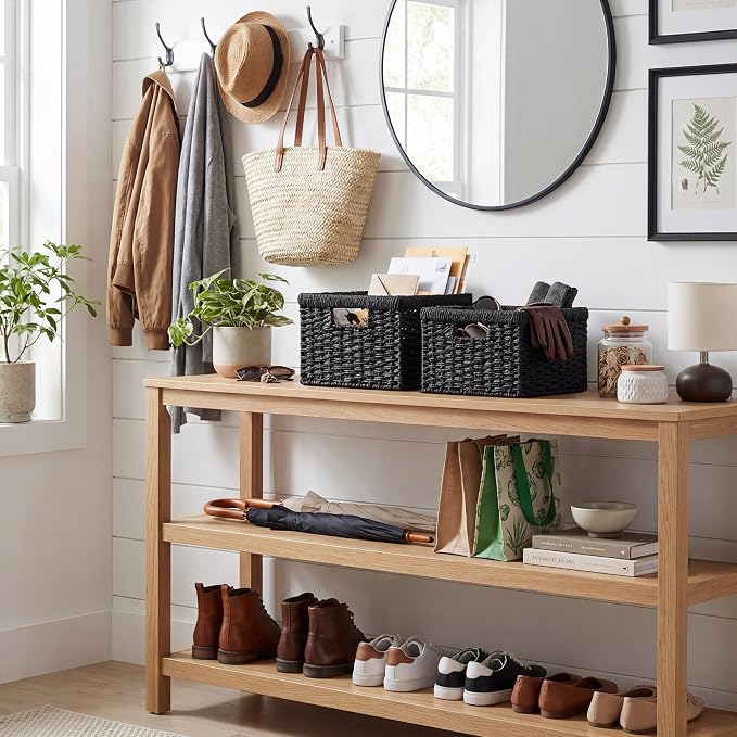 StorageWorks Wicker Baskets with Handles, Paper Rope Black Baskets, 2-Pack | Wicker Storage Baskets for Organizing, Wicker Storage Baskets for Shelves, Pantry Organizers and Storage,Black Wicker Baskets - Image 8