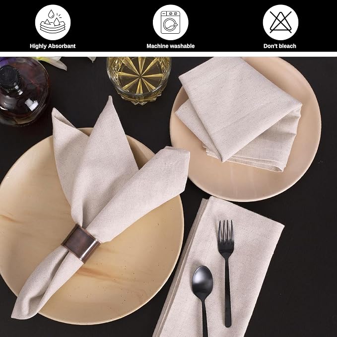Linen Flax Cotton Cloth Dinner Napkins Set of 12 – 18x18 | Natural Reusable Fabric Napkins For Weddings, parties, Dinners & Table Décor – Elegant & Durable - Image 8