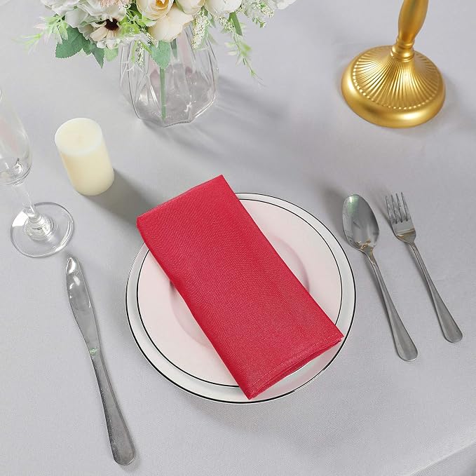 Cloth Napkins 17x17 inch Washable Polyester Dinner Napkins Soft Table Napkins for Wedding Party Dining Banquet(Red,25PCS) - Image 7