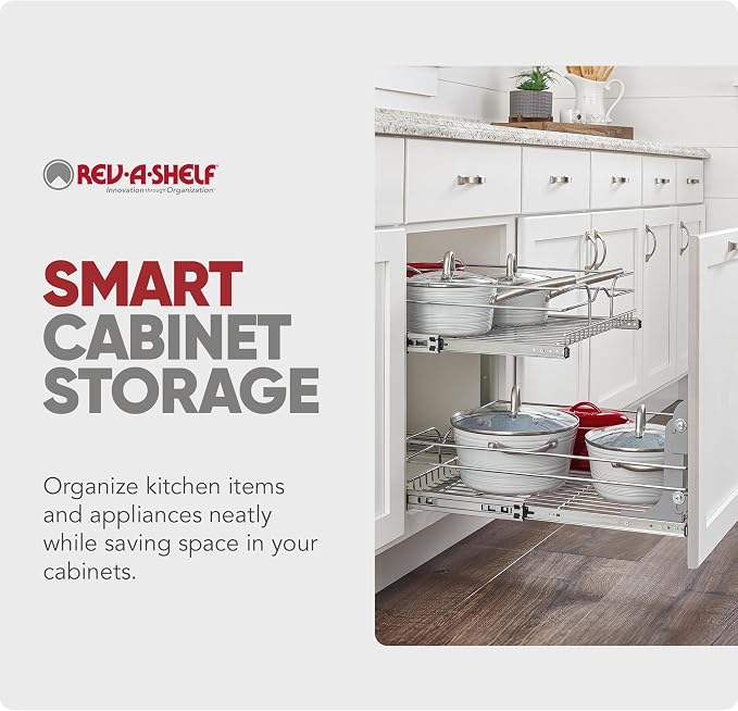 Rev-A-Shelf Pullout Organizer for Cabinets, Min Opening Width of 24" | Two-Tier Steel Shelf for Kitchen or Vanity Cabinet Organization, Heavy Gauge Wire Slide Out Storage Basket, 5WB2-2422-CR-1 - Image 9