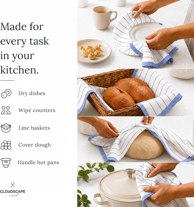CSL Pack of 12 Kitchen Towels, Absorbent & Soft, Oversized, 18x28- Indigo - Image 9