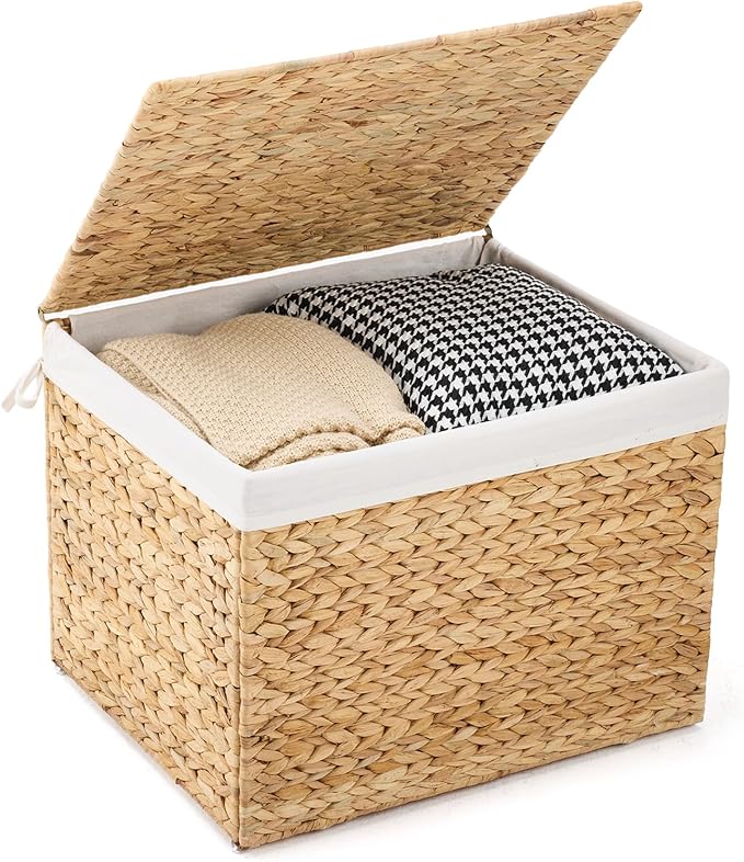 Water Hyacinth Storage Basket with Lid, 31.7 Gallon (120L) Wicker Shelf Basket with Removable Liner, Wicker Storage Basket for Blanket, for Livingroom, Bedroom, Natural - Image 7