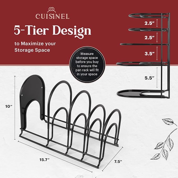 Cuisinel Pan Organizer for Cast Iron, Silicone-Coated 15" Skillet Rack, 2 Pack - Image 2