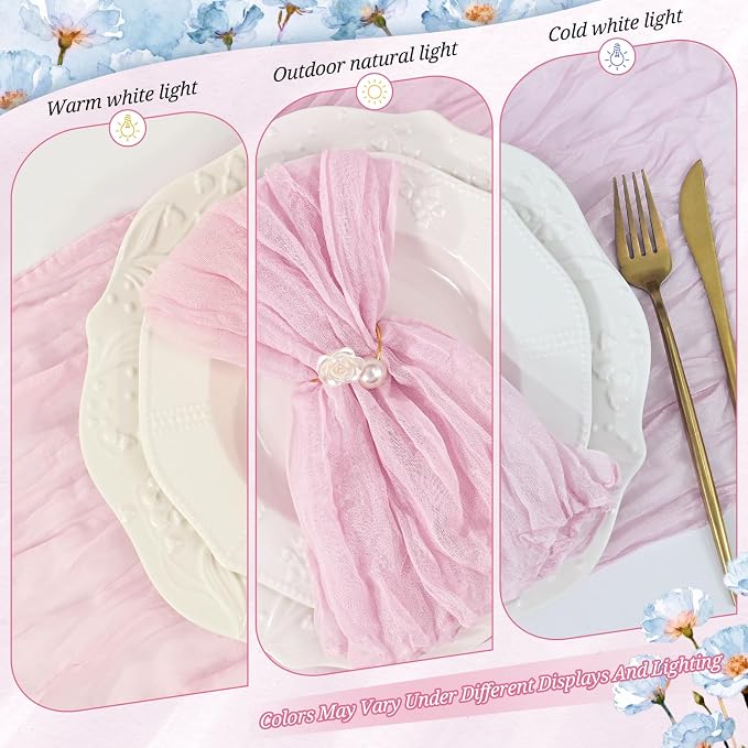 10 Pack Pink Cheesecloth Napkins 20"x20" Boho Washable Cloth Napkins Set of 10 Wrinkled Cheese Cloth Napkins Gauze Dinner Table Napkin for Wedding Party Baby Shower Birthday Decor - Image 7