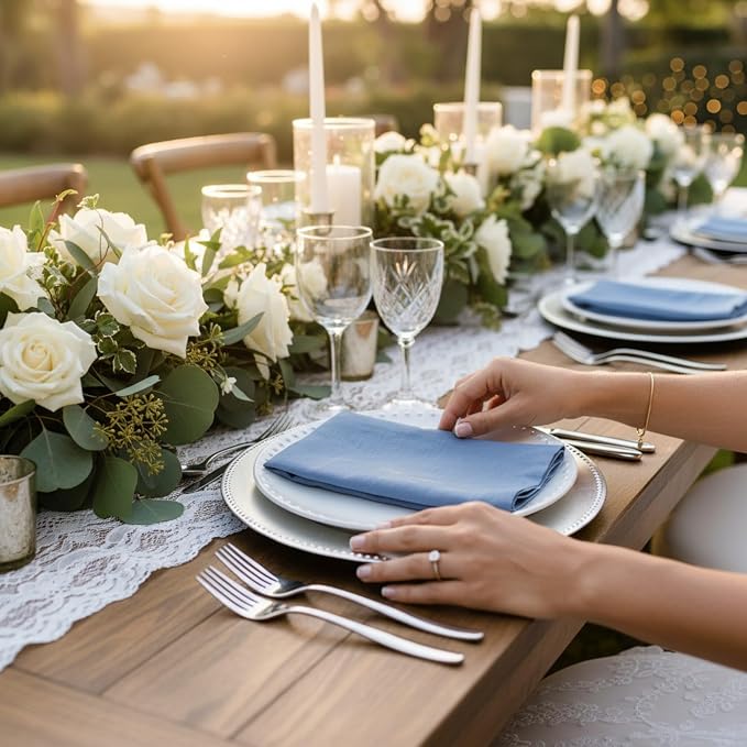 Linen Napkins –100% French Flax – Stonewashed Pure Linen Cloth Napkins - Size 18 Inch x 18 Inch – Set of 4 (Dusty Pastel Blue) - Image 9