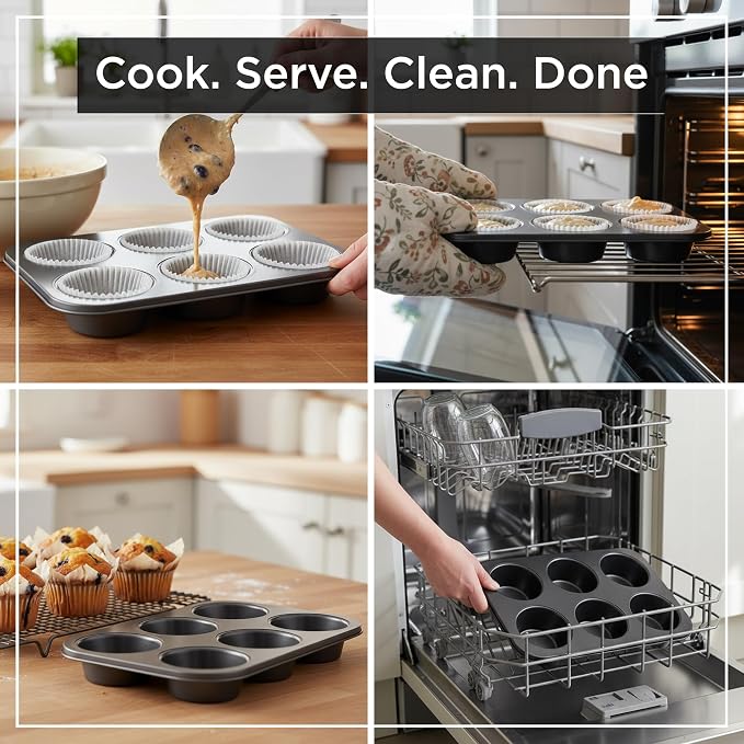 Wrenbury Jumbo Muffin Pan 4" Cup - Nonstick XL Deep Muffin Pan for Baking | 6 Cup - Oversized Extra Large Cupcake Mold - Dishwasher Safe - PTFE Free - 446°F Oven Safe - Image 7