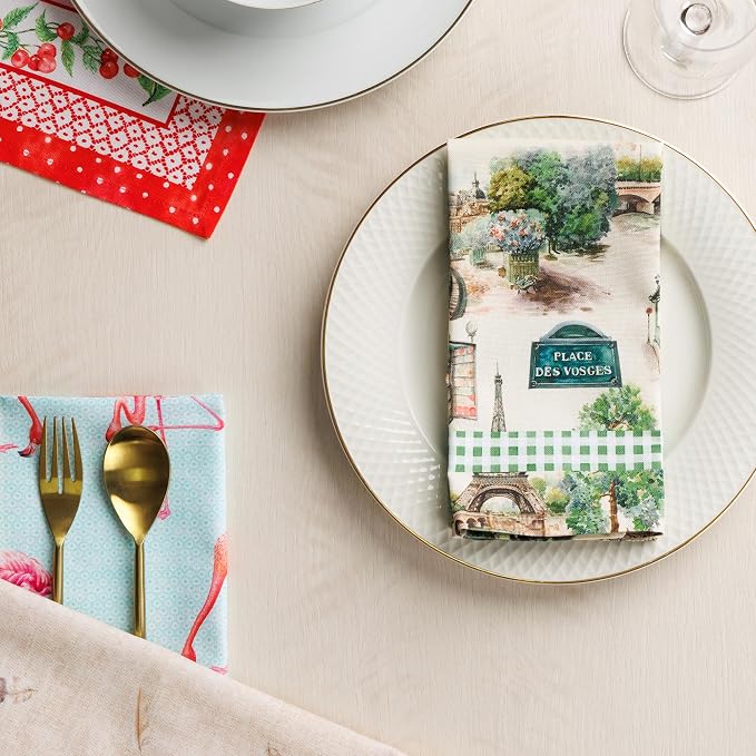 Maison d' Hermine Cloth Napkins Set of 4 Reusable 100% Cotton (18" x 18") | Everyday Square Napkins Cloth Washable Dinner Party Wedding Restaurant Hotel Kitchen Spring Summer - Paris Voyage - Image 9