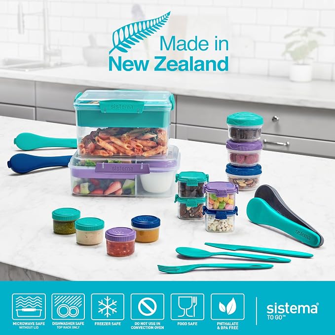 Sistema To Go 1.48L (2-Pack) Bento Box Food Storage Containers, School Lunch Boxes with Removable Dividers & Snack Pot, Two 1.48L Containers, Freezer, Microwave, & Dishwasher-Safe, BPA-Free - Image 8