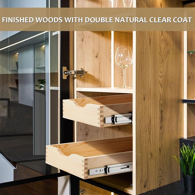 2 Set Wooden Pull out Cabinet Organizer Fully Assembled Slide out Pantry Drawer with Gentle Close Storage Shelf Tray for Base Kitchen Under Sink Bathroom Accessory(Wood Color,15'' X 21'' X 3'') - Image 6