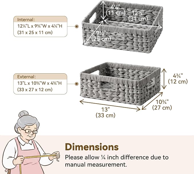 GRANNY SAYS Wicker Baskets for Organizing, Waterproof Pantry Baskets,1-Pack | Large Shallow Basket,Wicker Storage Baskets for Shelves,Woven Baskets for Storage,Rectangle Basket,Wicker Baskets for Storage - Image 7
