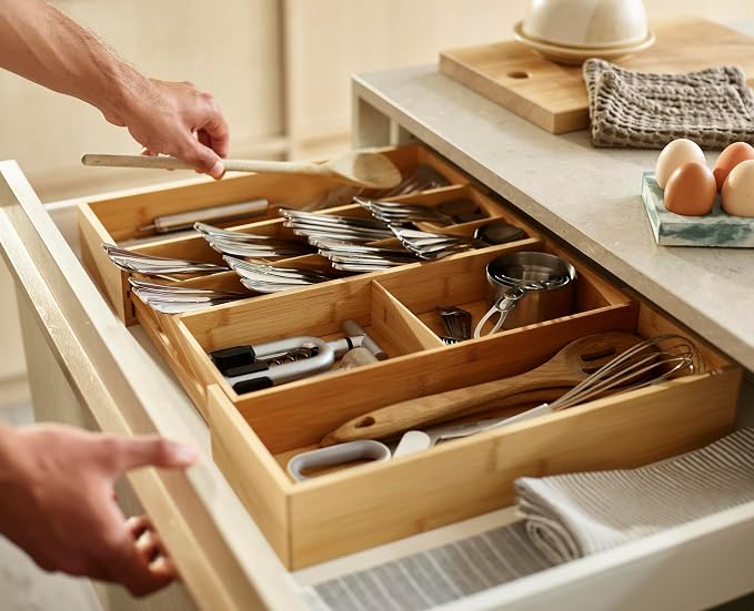 Joseph Joseph DrawerStore Expanding Silverware, Flatware, Utensil & Gadgets Organizer, Expandable in Drawer Space Saving Tray, Bamboo - Image 6