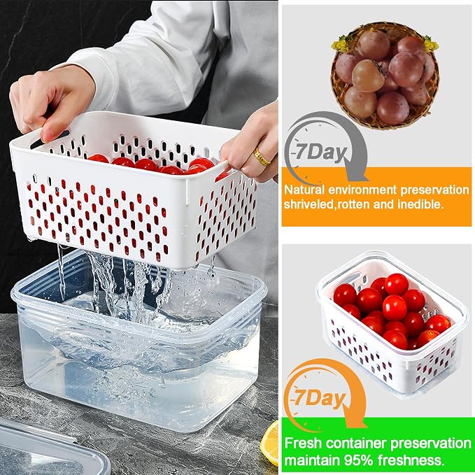 Fruit Storage Containers for Fridge with vent holes and handle,Airtight Food Storage Containers Keep Fruits, Vegetables, Berry, Meat Fresh longer,BPA-free Fridge Storage Container with Lid (3 Pack) - Image 6