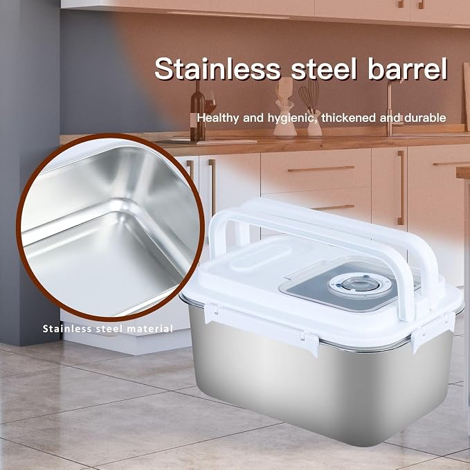 20Lbs Airtight Rice Container with Flip Lid, Stainless Steel Food Storage Container with Date Tracker, Measuring Cup and Spoon, 10L Portable Kitchen Pantry Bin for Flour Grain Sugar - Silver - Image 7