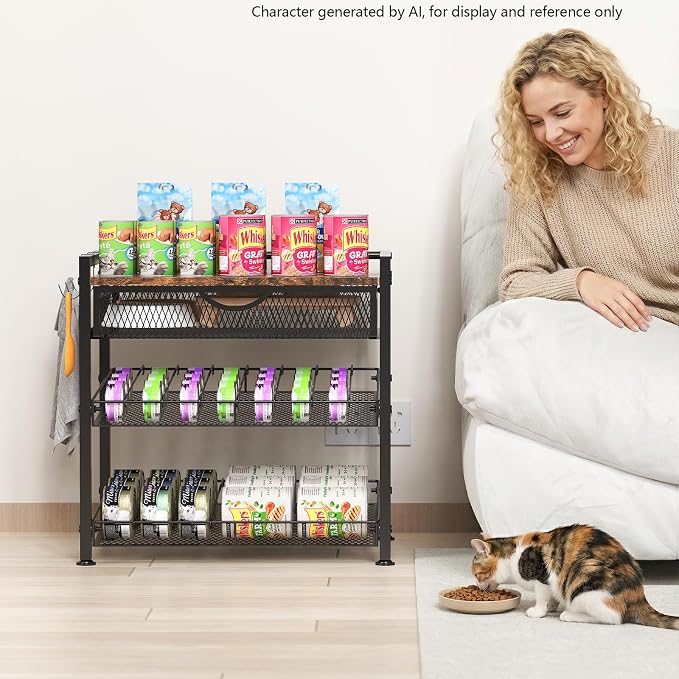 Cat Food Organizer,2 Floors Bring Drawer Storage Rack, Manually Adjust The Gap Size,Store Suitable Can Sizes Container,Automatic Slip Design,Suitable For Pet Food Canned Food Dispenser - Image 7