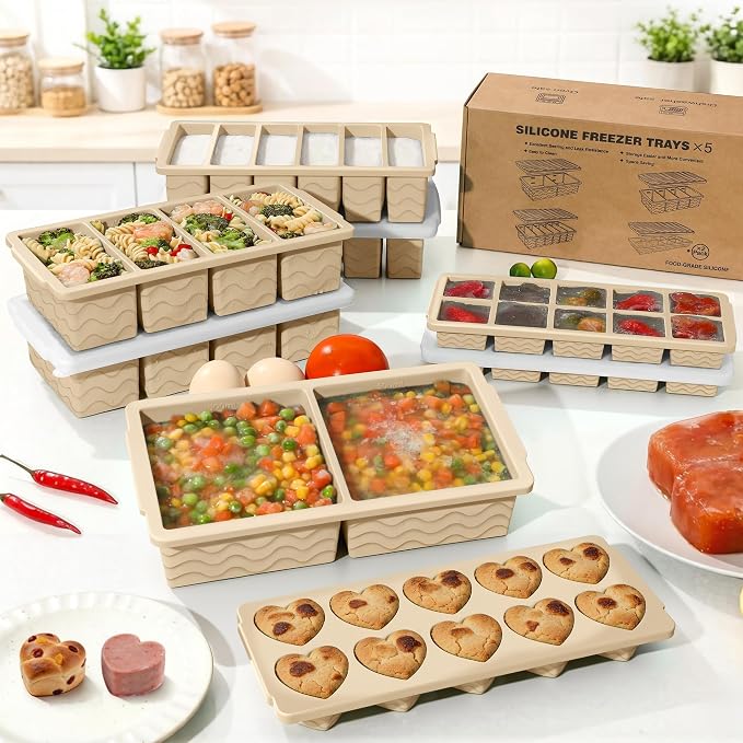 Silicone Freezer Molds for Food, 5-Pack with Steel Rim for Meal Prep | 100% Food-Grade Silicone, BPA-Free, Oven and Dishwasher Safe. Perfect for Freezing Lasagna, Casseroles, Soups & Sauces - Image 7