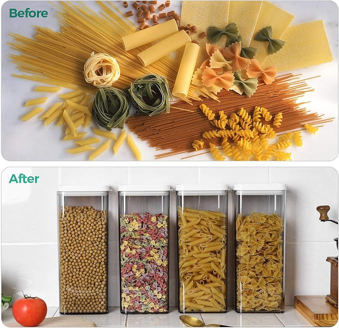 ComSaf Food Storage Container with Lids(64oz) Set of 4, Tall Airtight Food Storage Jar, BPA Free Plastic Food Storage Container Kitchen Pantry Containers for Noodles,Cereal, Flour and Sugar - Image 8
