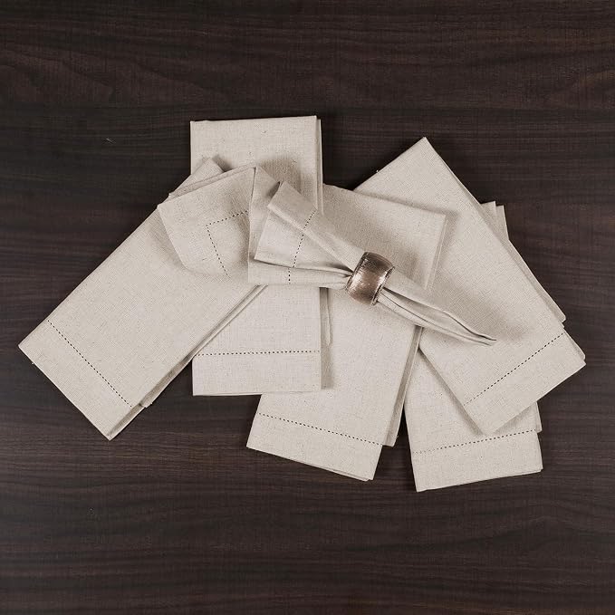 Linen Flax Cotton Cloth Dinner Napkins Set of 12 – 18x18 | Natural Fabric with hemstitched Mitered Corners – Machine Washable Wedding, Cocktail & Party table Napkins - Image 9