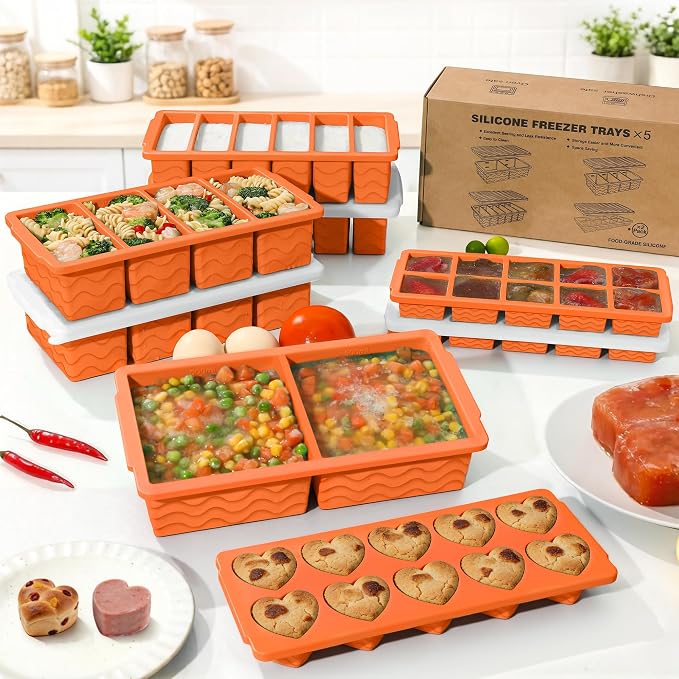 Silicone Freezer Molds for Food, 5-Pack with Steel Rim for Meal Prep | 100% Food-Grade Silicone, BPA-Free, Oven and Dishwasher Safe. Perfect for Freezing Lasagna, Casseroles, Soups & Sauces - Image 7