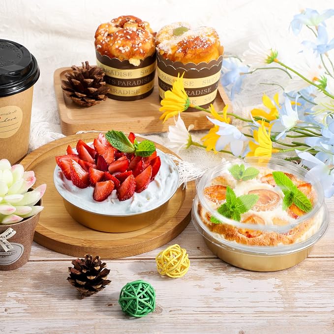 Beasea Aluminum Foil Pie Pan 4 inch Round Oven Baking Mini Cake Pan, 20 Pcs 8 Oz Aluminum Pie Pan Tin Golden Tart Pans for Pie Tart Quiche - Image 6