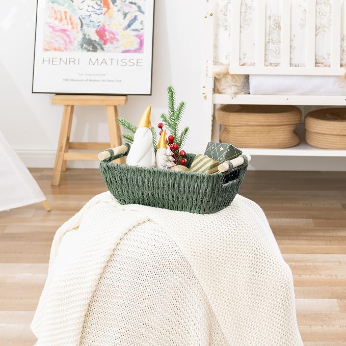 Storageworks Small Storage Basket, Woven Basket For Shelves, Bosana Green - Image 9